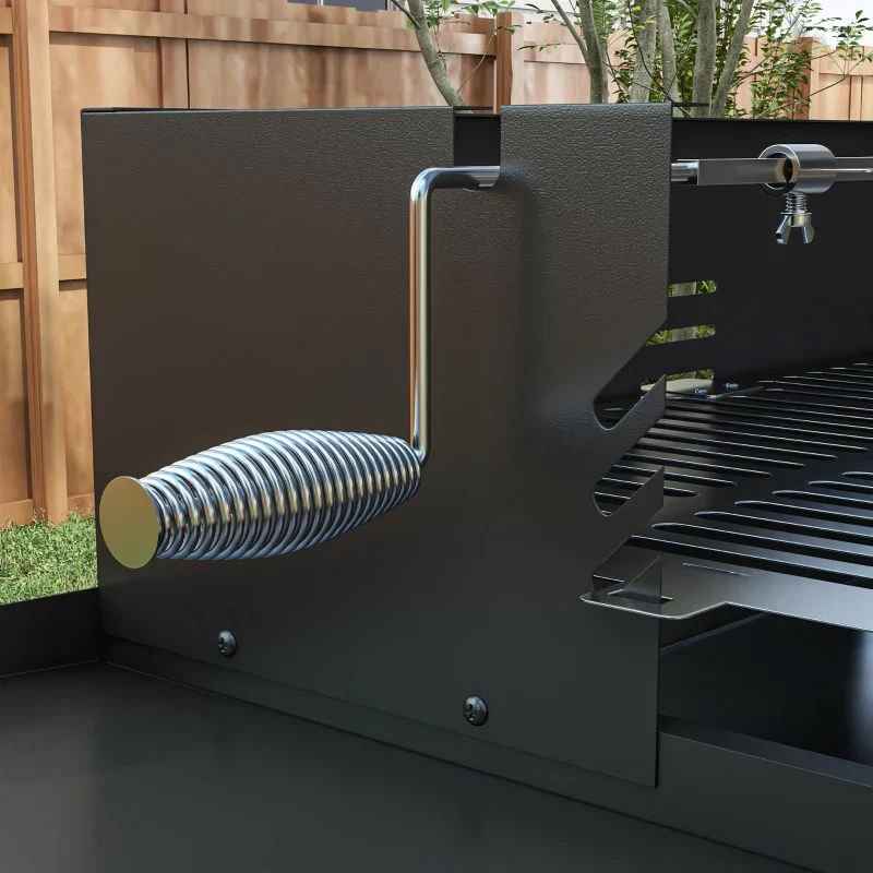 Outsunny Barbecue a Carbone a 3 Livelli con Mensole Pieghevoli e Girarrosto, in Acciaio Inox, 118x32x90 cm, Nero - Image 5