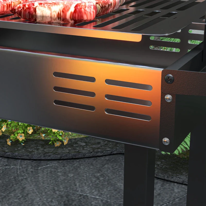 Outsunny Barbecue a Carbone a 3 Livelli con Mensole Pieghevoli e Girarrosto, in Acciaio Inox, 118x32x90 cm, Nero - Image 6