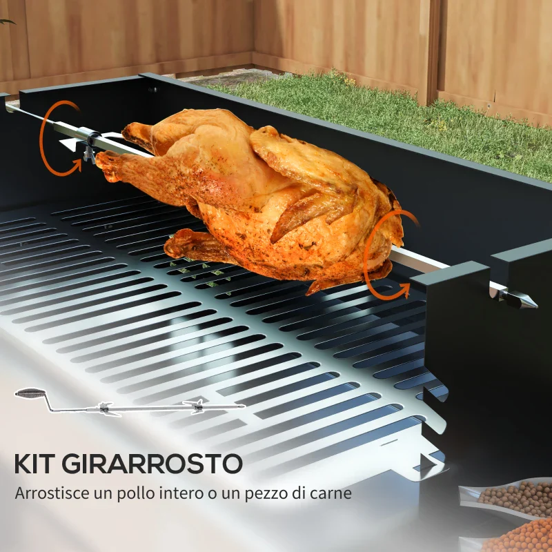 Outsunny Barbecue a Carbone a 3 Livelli con Mensole Pieghevoli e Girarrosto, in Acciaio Inox, 118x32x90 cm, Nero - Image 8