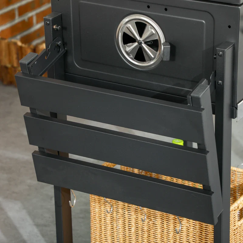 Outsunny Barbecue a Carbone con Coperchio con Termometro, Griglia Regolabile, Ruote e Tavolini, Nero - Image 7