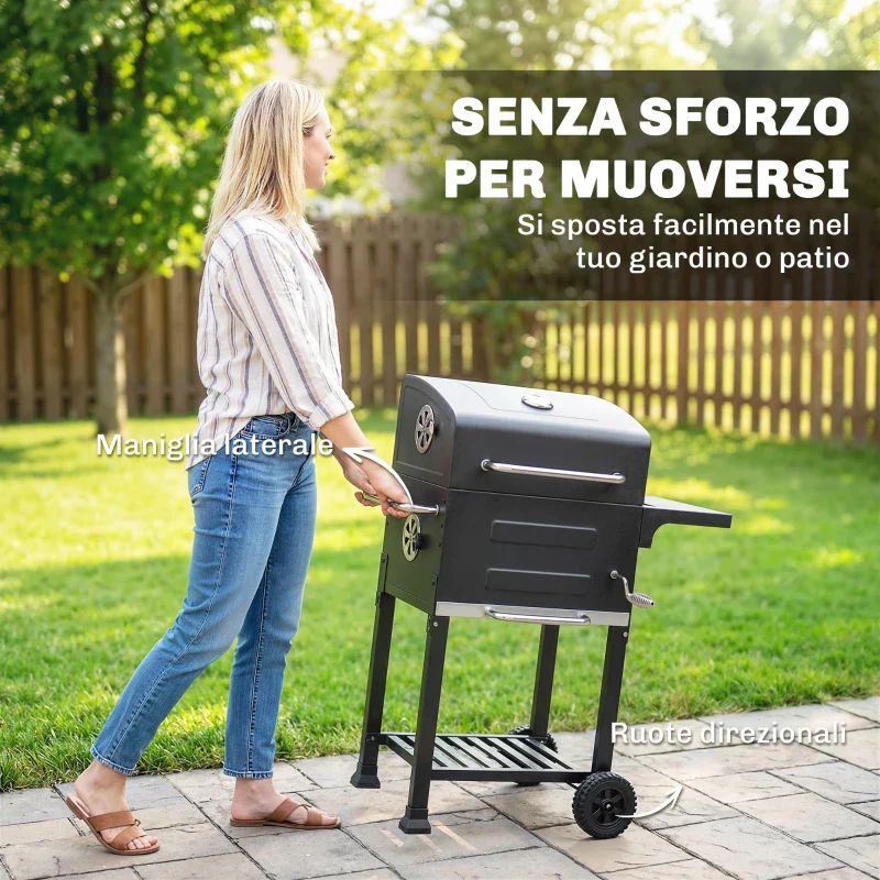 Outsunny Barbecue a Carbone con Termometro per Patio e Giardino, Nero - Image 3