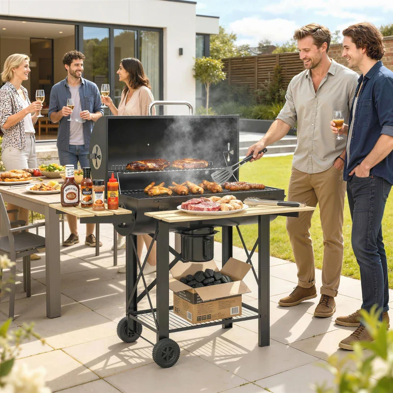 Outsunny Barbecue a Carbone, Griglia Mobile con Ripiani Pieghevoli e Termometro - Image 10