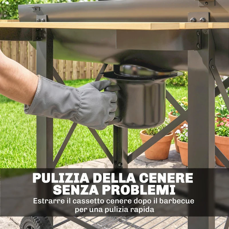 Outsunny Barbecue a Carbone, Griglia Mobile con Ripiani Pieghevoli e Termometro - Image 11