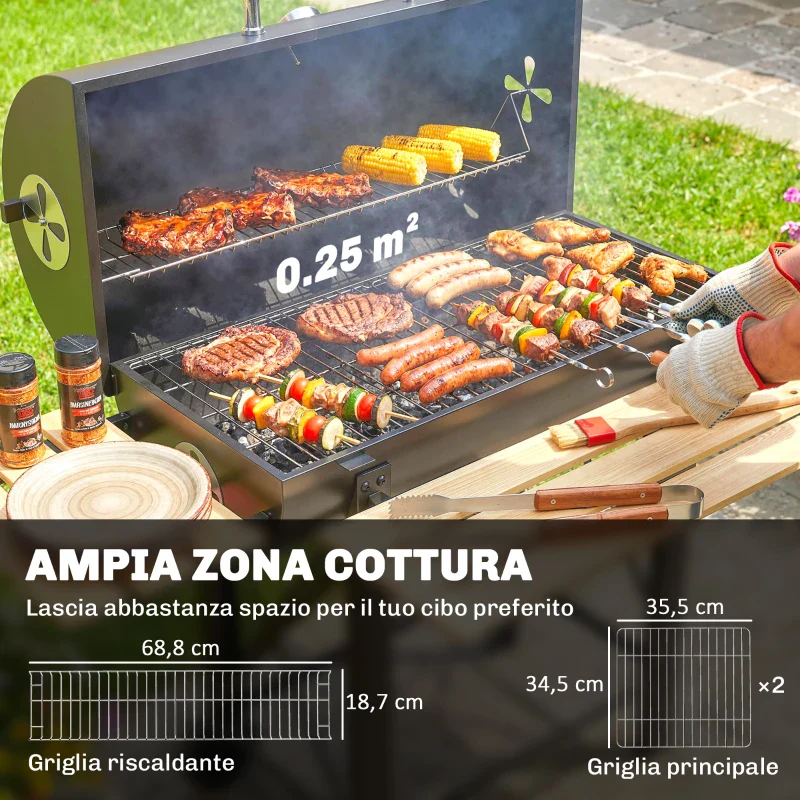 Outsunny Barbecue a Carbone, Griglia Mobile con Ripiani Pieghevoli e Termometro - Image 12