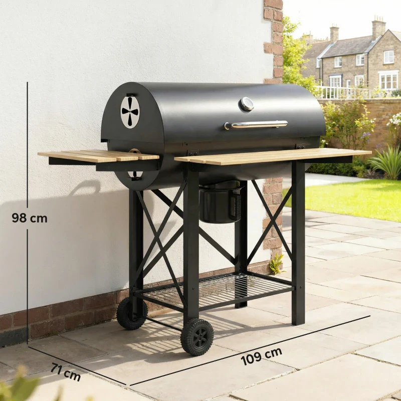 Outsunny Barbecue a Carbone, Griglia Mobile con Ripiani Pieghevoli e Termometro - Image 4