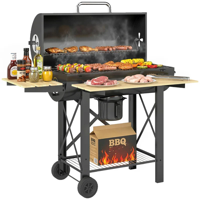 Outsunny Barbecue a Carbone, Griglia Mobile con Ripiani Pieghevoli e Termometro - Image 5