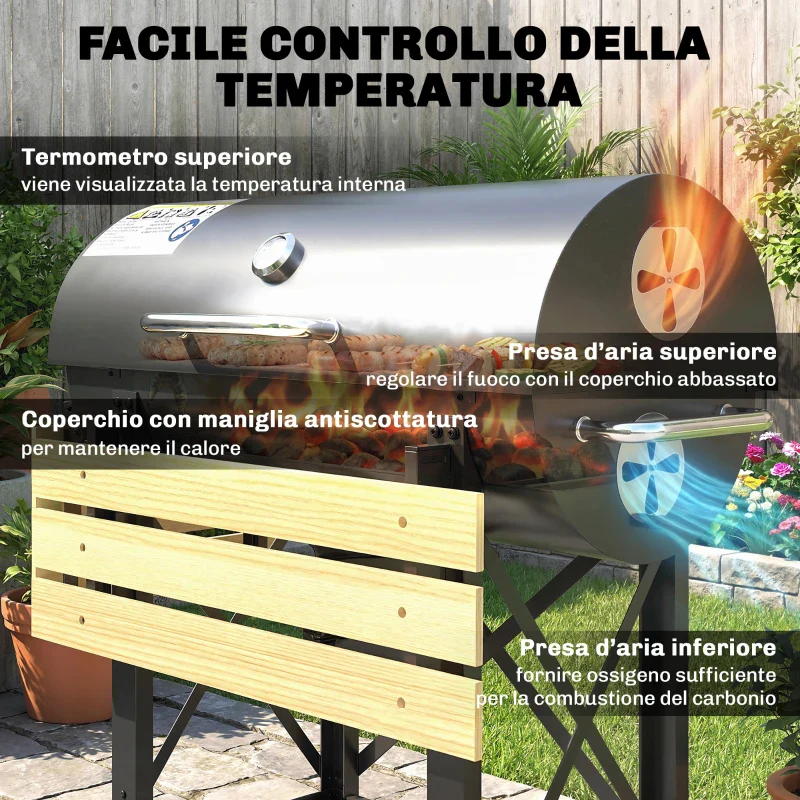 Outsunny Barbecue a Carbone, Griglia Mobile con Ripiani Pieghevoli e Termometro - Image 7