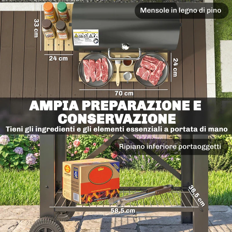 Outsunny Barbecue a Carbone, Griglia Mobile con Ripiani Pieghevoli e Termometro - Image 8