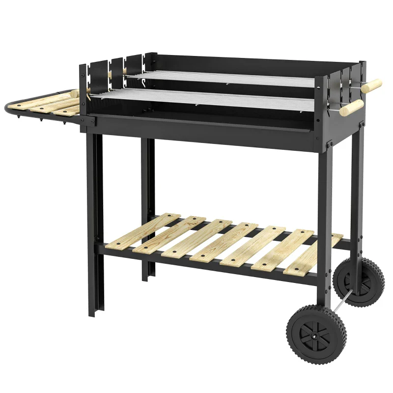 Outsunny Barbecue a Carbonella ad Altezza Regolabile con 2 Griglie e 2 Ripiani, in Metallo e Legno, 113x53.5x82.5 cm, Nera - Image 10
