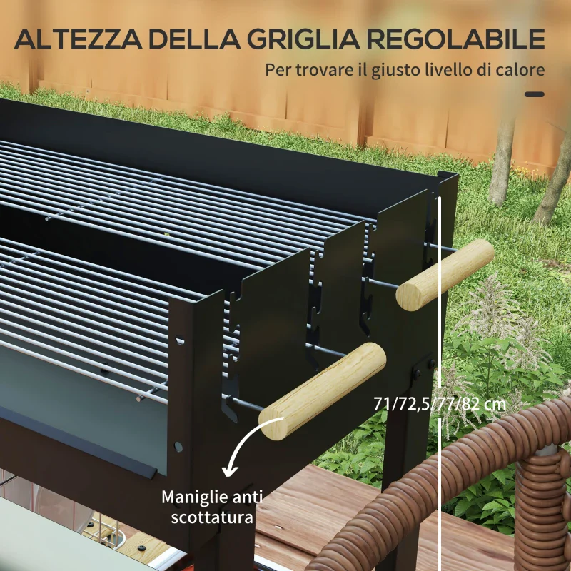 Outsunny Barbecue a Carbonella ad Altezza Regolabile con 2 Griglie e 2 Ripiani, in Metallo e Legno, 113x53.5x82.5 cm, Nera - Image 5