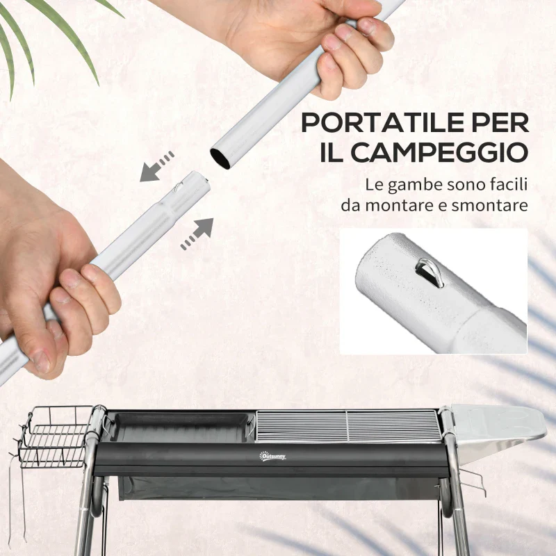 Outsunny Barbecue a Carbonella con Griglia e Piastra di Cottura, Cestino e Ripiani, 107x63x75cm, Nero - Image 10