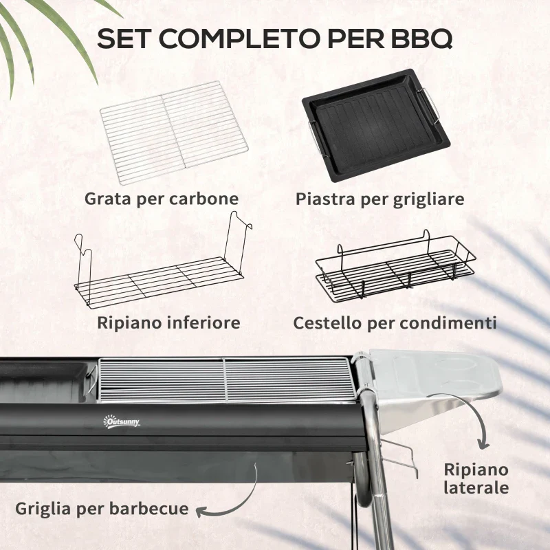 Outsunny Barbecue a Carbonella con Griglia e Piastra di Cottura, Cestino e Ripiani, 107x63x75cm, Nero - Image 11