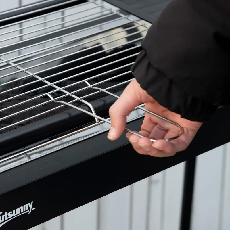Outsunny Barbecue a Carbonella con Griglia e Piastra in Acciaio con Ripiani Laterali, 113x59x83.5cm, Nero - Image 10