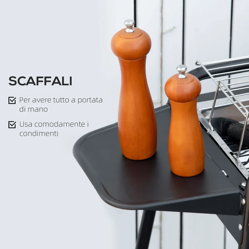 Outsunny Barbecue a Carbonella con Griglia e Piastra in Acciaio con Ripiani Laterali, 113x59x83.5cm, Nero - Image 11