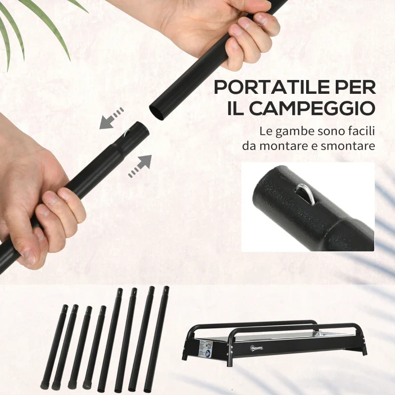 Outsunny Barbecue a Carbonella con Griglia e Piastra in Acciaio con Ripiani Laterali, 113x59x83.5cm, Nero - Image 5