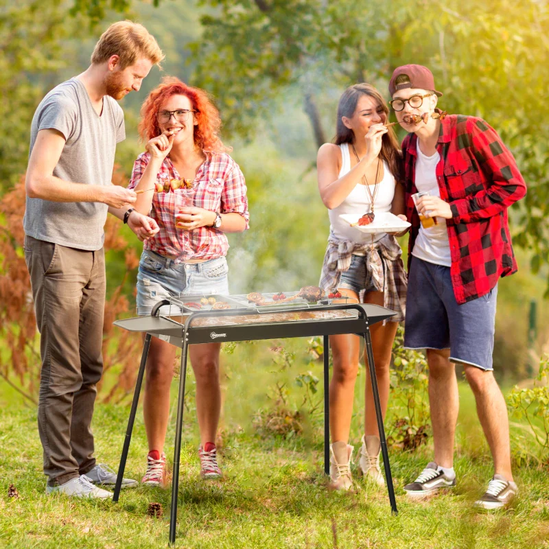Outsunny Barbecue a Carbonella con Griglia e Piastra in Acciaio con Ripiani Laterali, 113x59x83.5cm, Nero - Image 6