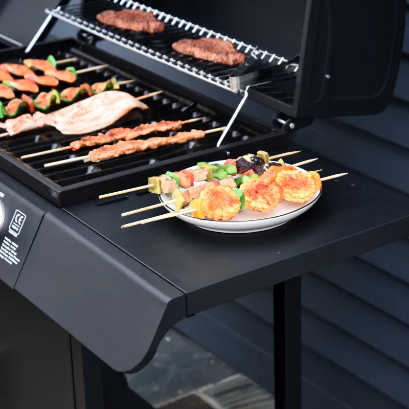 Outsunny Barbecue a Gas a 5 Fornelli con Ripiani Laterali e Armadietto, in Acciaio e PP, 125x51x100 cm, Nero - Image 9