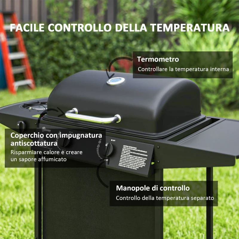 Outsunny Barbecue a Gas con 3 Bruciatori Indipendenti e Coperchio con Termometro, 108x54x97 cm, Nero - Image 10