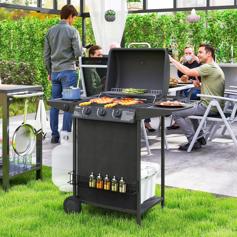 Outsunny Barbecue a Gas con 4 Bruciatori Indipendenti e Coperchio con Termometro, 108x54x97 cm, Nero - Image 3