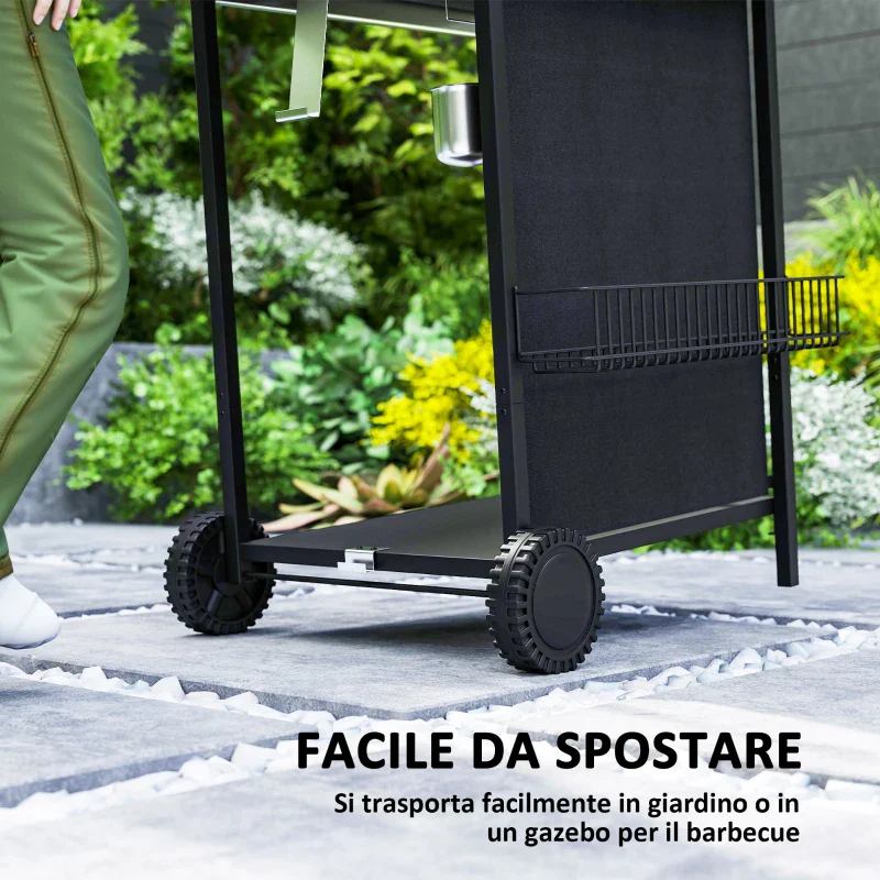Outsunny Barbecue a Gas con 4 Bruciatori Indipendenti e Coperchio con Termometro, 108x54x97 cm, Nero - Image 5