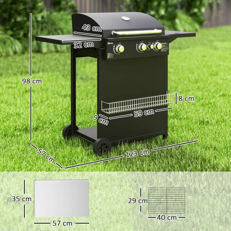 Outsunny Barbecue a Gas con Bruciatori Indipendenti, Coperchio con Termometro e Tavolino Laterale, Nero - Image 3