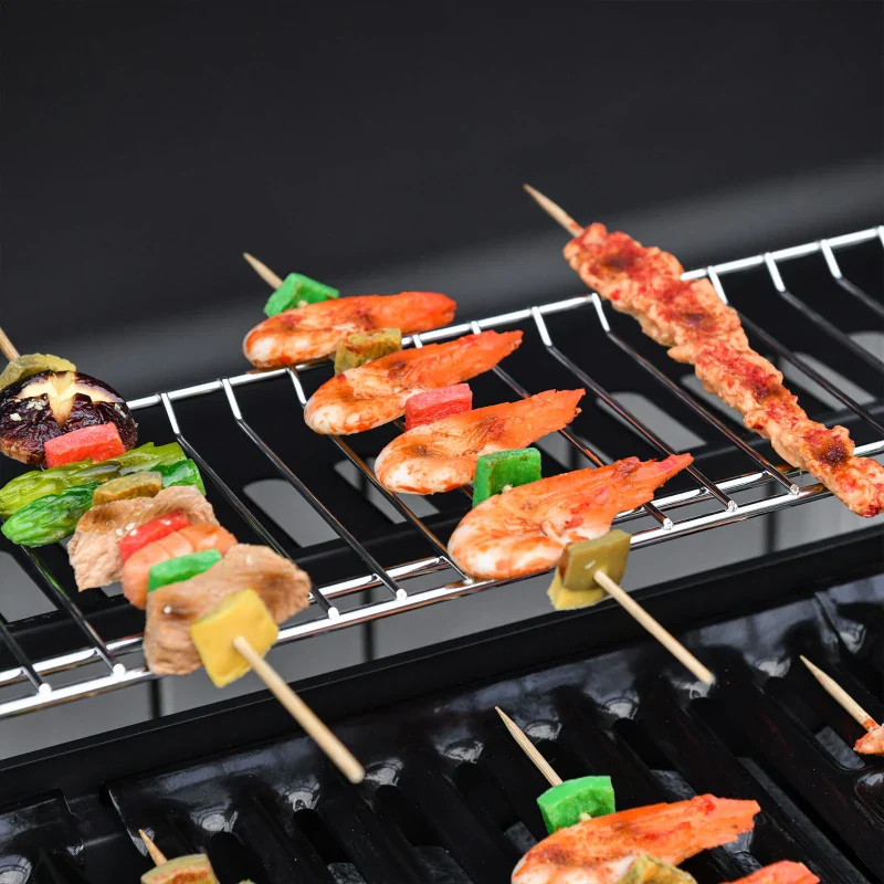 Outsunny Barbecue a Gas con Coperchio, 7 Bruciatori da 20kW, Fornello Laterale e 2 Ruote, 135x50x100 cm, Nero - Image 8