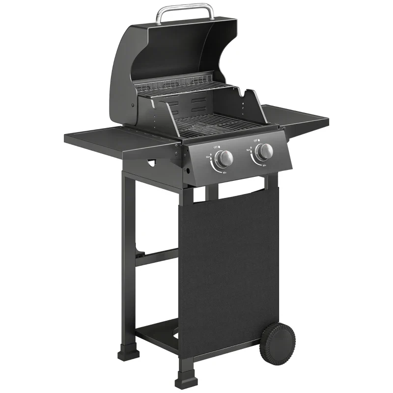 Outsunny Barbecue a Gas Propano con 2 Bruciatori, Portatile, Termometro, Nero