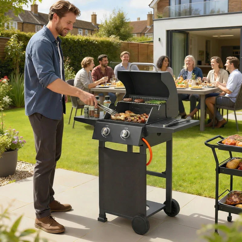 Outsunny Barbecue a Gas Propano con 2 Bruciatori, Portatile, Termometro, Nero - Image 10