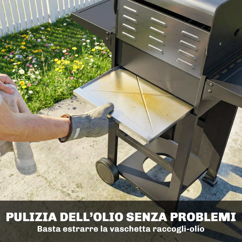 Outsunny Barbecue a Gas Propano con 2 Bruciatori, Portatile, Termometro, Nero - Image 11
