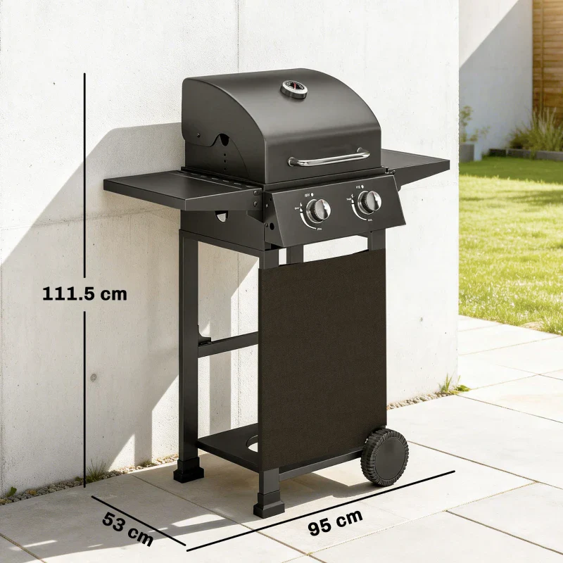 Outsunny Barbecue a Gas Propano con 2 Bruciatori, Portatile, Termometro, Nero - Image 4