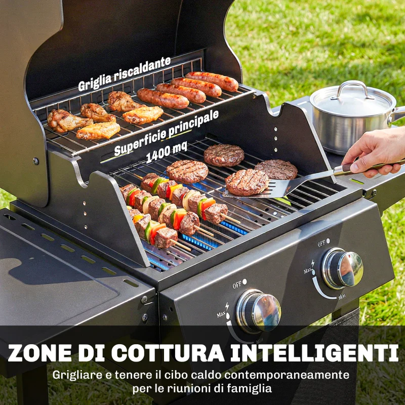 Outsunny Barbecue a Gas Propano con 2 Bruciatori, Portatile, Termometro, Nero - Image 7