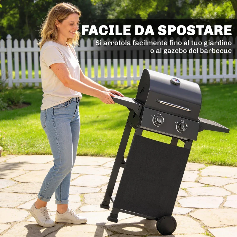 Outsunny Barbecue a Gas Propano con 2 Bruciatori, Portatile, Termometro, Nero - Image 8