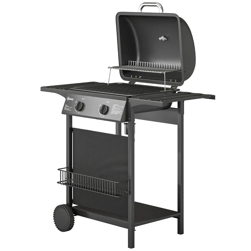 Outsunny Barbecue Gas, 2 Bruciatori, Tavolini Laterali, Vassoio Raccogli Grassi, Nero. - Image 3