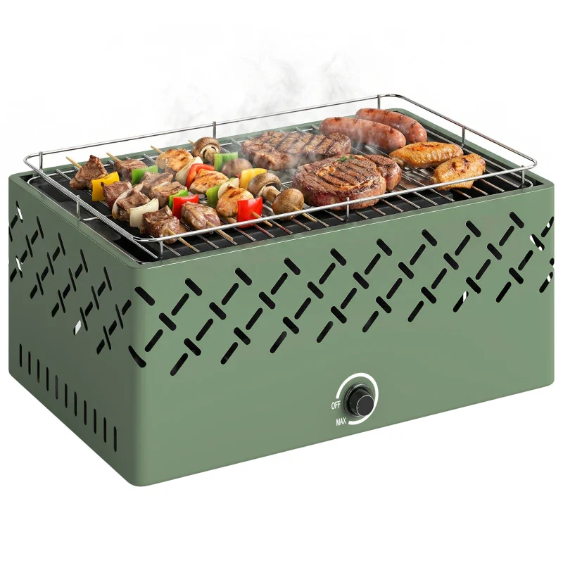Outsunny Barbecue Portatile a Carbone con Ventilatore Integrato per Esterni, Verde Chiaro - Image 3