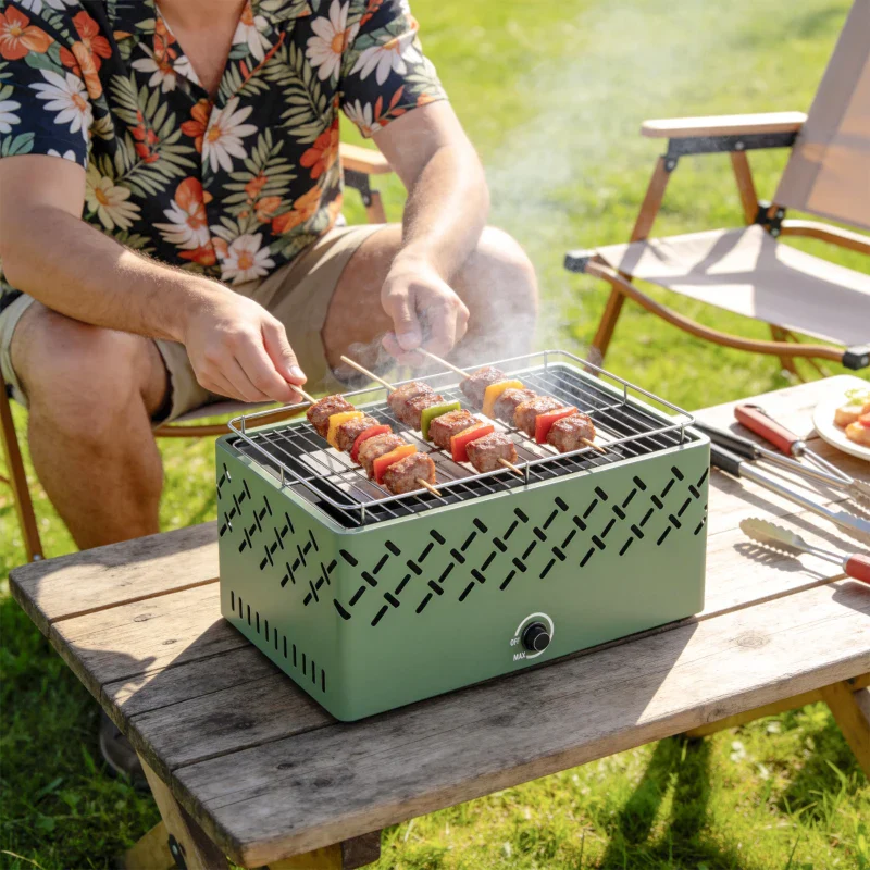 Outsunny Barbecue Portatile a Carbone con Ventilatore Integrato per Esterni, Verde Chiaro - Image 5