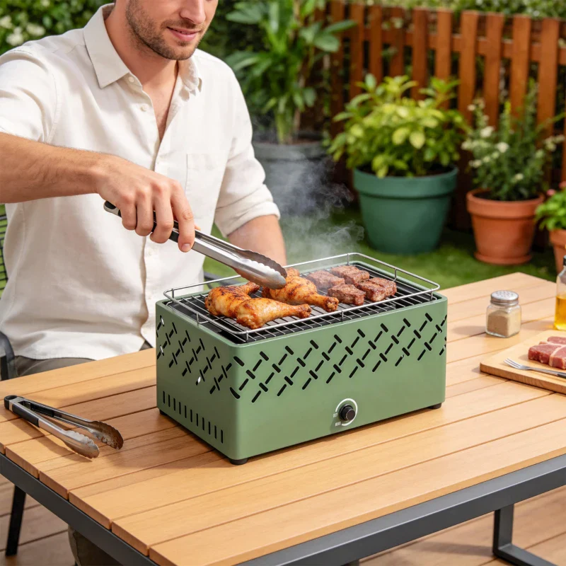 Outsunny Barbecue Portatile a Carbone con Ventilatore Integrato per Esterni, Verde Chiaro - Image 6