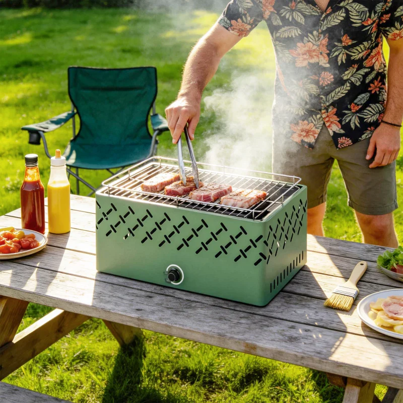 Outsunny Barbecue Portatile a Carbone con Ventilatore Integrato per Esterni, Verde Chiaro - Image 7