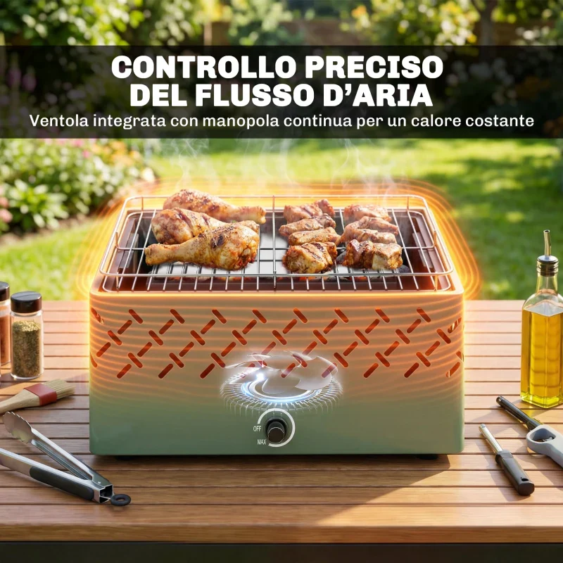 Outsunny Barbecue Portatile a Carbone con Ventilatore Integrato per Esterni, Verde Chiaro - Image 8