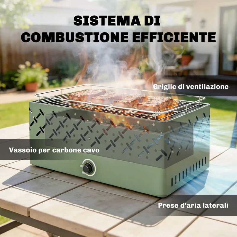 Outsunny Barbecue Portatile a Carbone con Ventilatore Integrato per Esterni, Verde Chiaro - Image 9