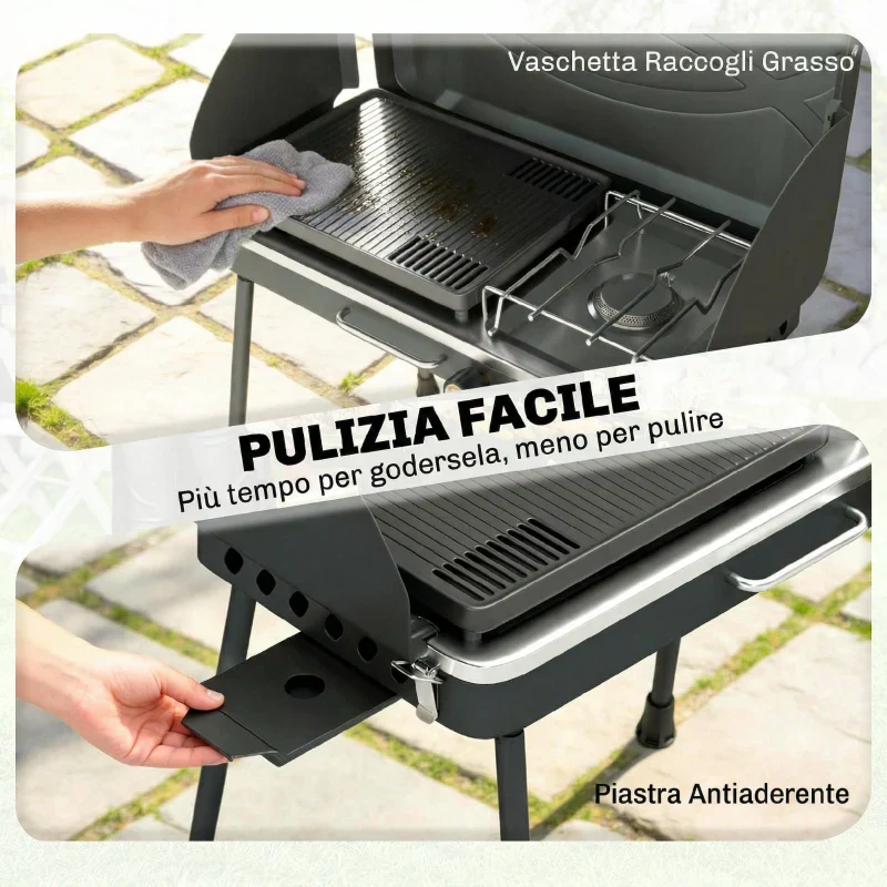 Outsunny BBQ a Gas Propano Portatile 2-in-1 con Griglia e Fornello, 7KW, Nero - Image 11
