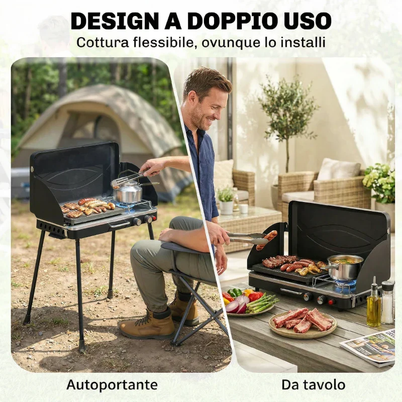 Outsunny BBQ a Gas Propano Portatile 2-in-1 con Griglia e Fornello, 7KW, Nero - Image 5