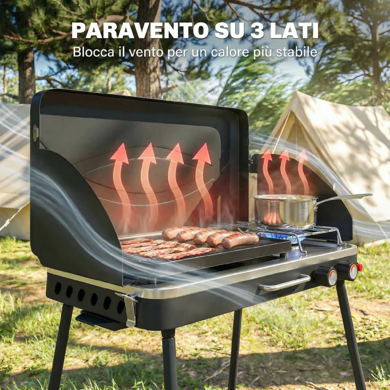 Outsunny BBQ a Gas Propano Portatile 2-in-1 con Griglia e Fornello, 7KW, Nero - Image 7