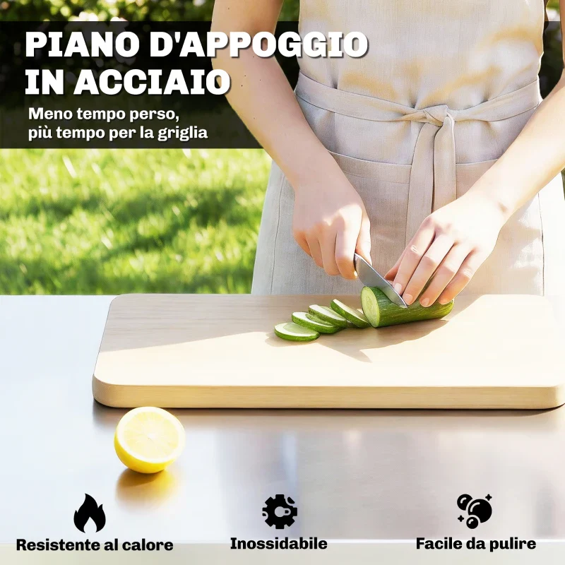 Outsunny Carrello Barbecue da Esterno con Piano in Acciaio Inossidabile, Porta Spezie, Ganci e Maniglia Laterale, Nero - Image 10
