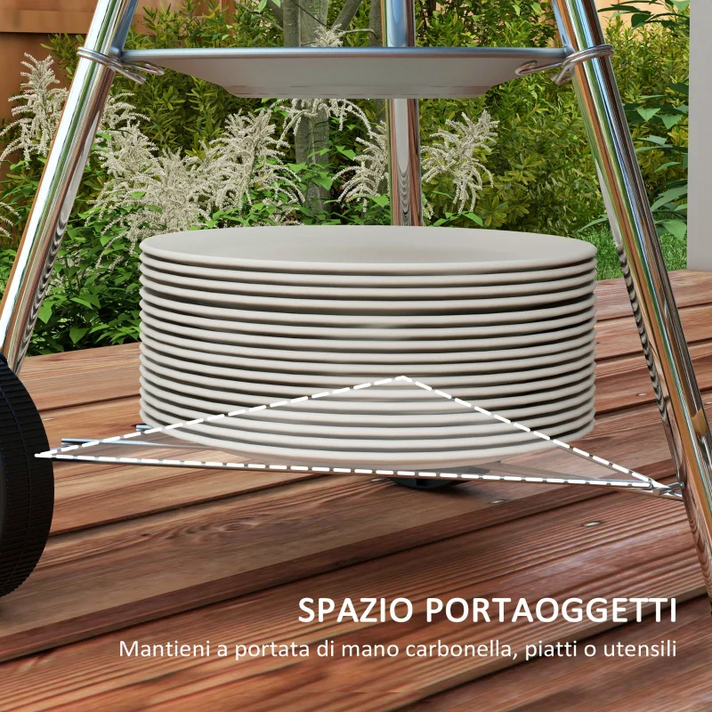 Outsunny Carrello per Barbecue con Piano in Acciaio e Ripiano Richiudibile, Ruote e Ganci, 91x58x76 cm, Nero (Copia) - Image 11