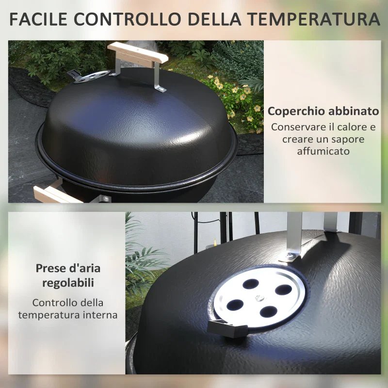 Outsunny Carrello per Barbecue con Piano in Acciaio e Ripiano Richiudibile, Ruote e Ganci, 91x58x76 cm, Nero (Copia) - Image 7