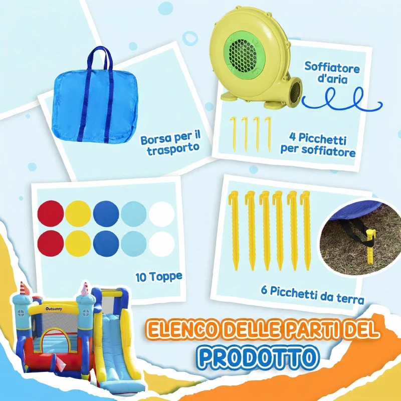 Outsunny Castello Gonfiabile 4 in 1 Bimbi 3-8 Anni, Scivolo e Piscina, 265x260x200cm - Image 10