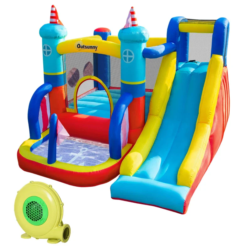 Outsunny Castello Gonfiabile 4 in 1 Bimbi 3-8 Anni, Scivolo e Piscina, 265x260x200cm - Image 2