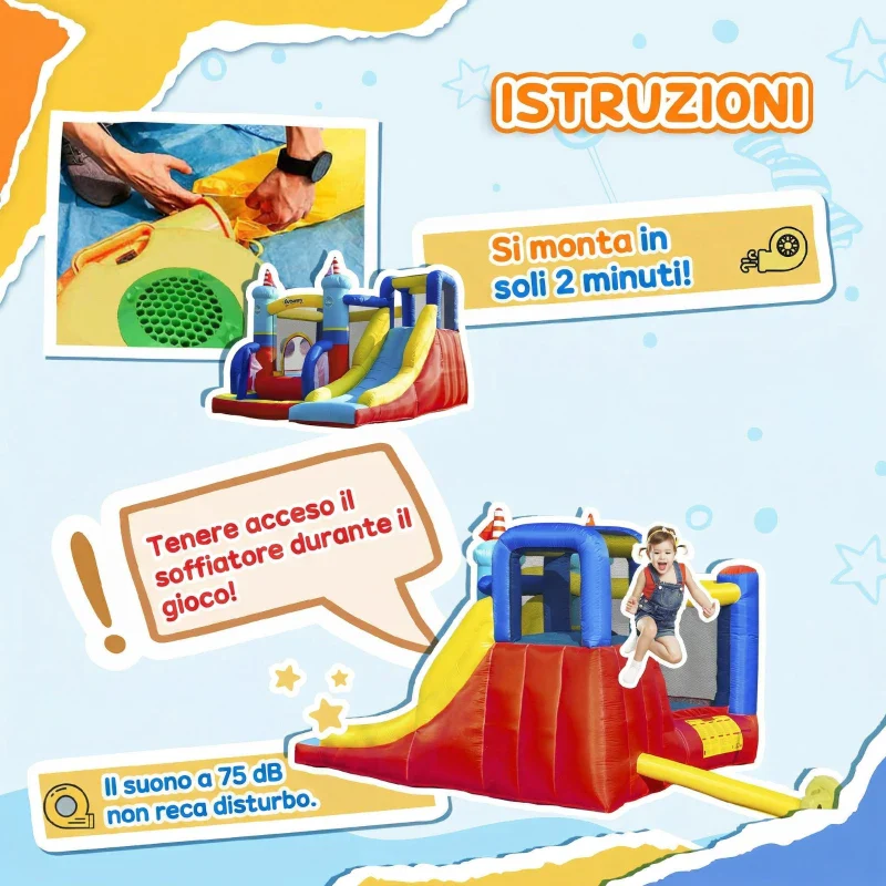Outsunny Castello Gonfiabile 4 in 1 Bimbi 3-8 Anni, Scivolo e Piscina, 265x260x200cm - Image 7