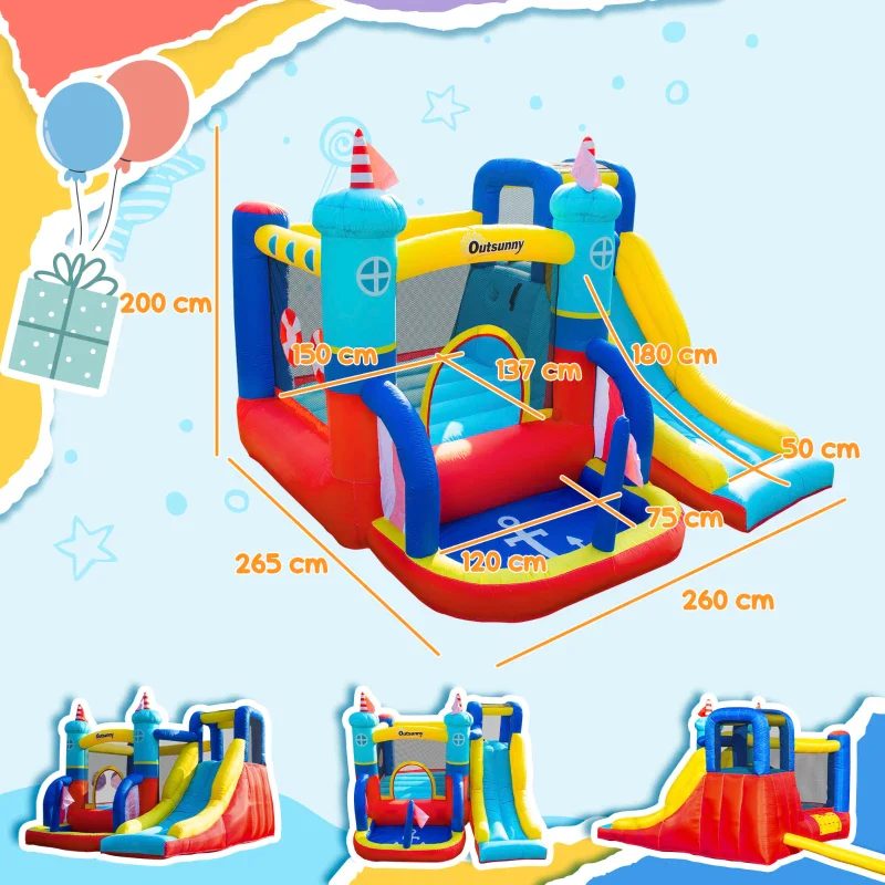 Outsunny Castello Gonfiabile 4 in 1 Bimbi 3-8 Anni, Scivolo e Piscina, 265x260x200cm - Image 9