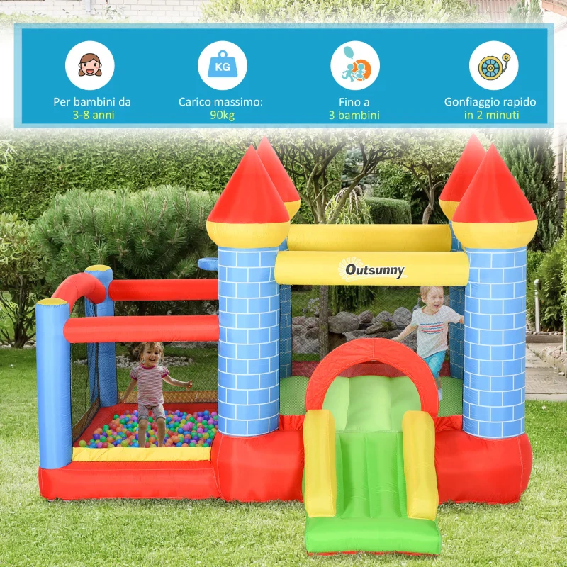 Outsunny Castello Gonfiabile Gigante e Rimbalzante per Bambini 3-8 Anni con Scivolo, Piscina e Canestro, 280cmx260cmx210cm - Image 10